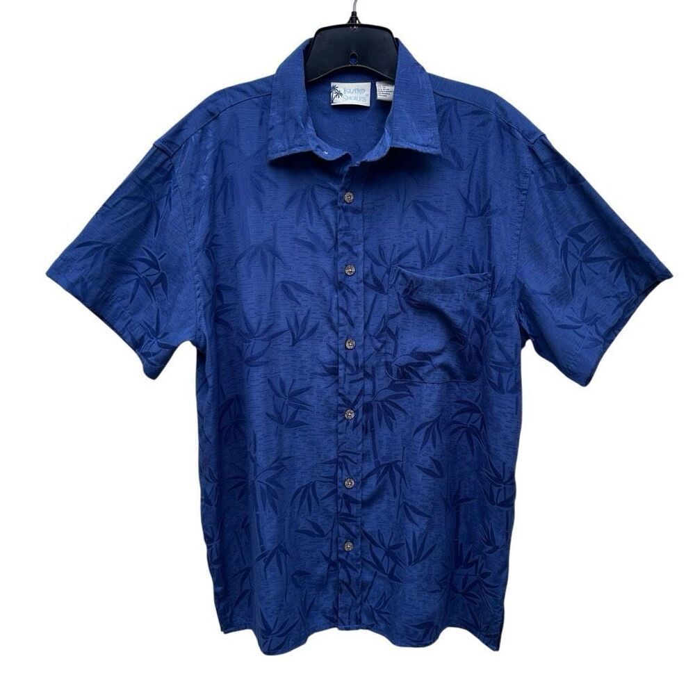 Vintage Island Shores Button-up Shirt Men's Medium Blue Tropical Hawaiian Print